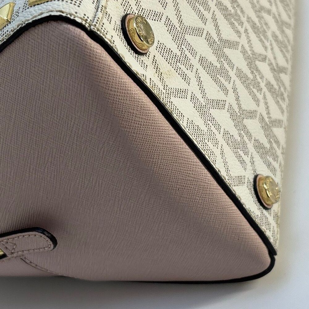 Michael Kors MK Sandrine Studded satchel purse bag pink logo gold xbody leather - Picture 11 of 11